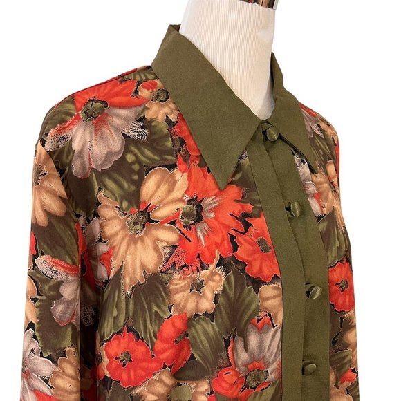 Michael Mims Kathy Cole Floral Tunic Blouse Top Size Large Vintage 1970s - Picture 2 of 8